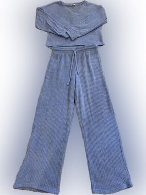 Hippie Rose Cozy Ribbed Knit Loungewear Set in Light Blue